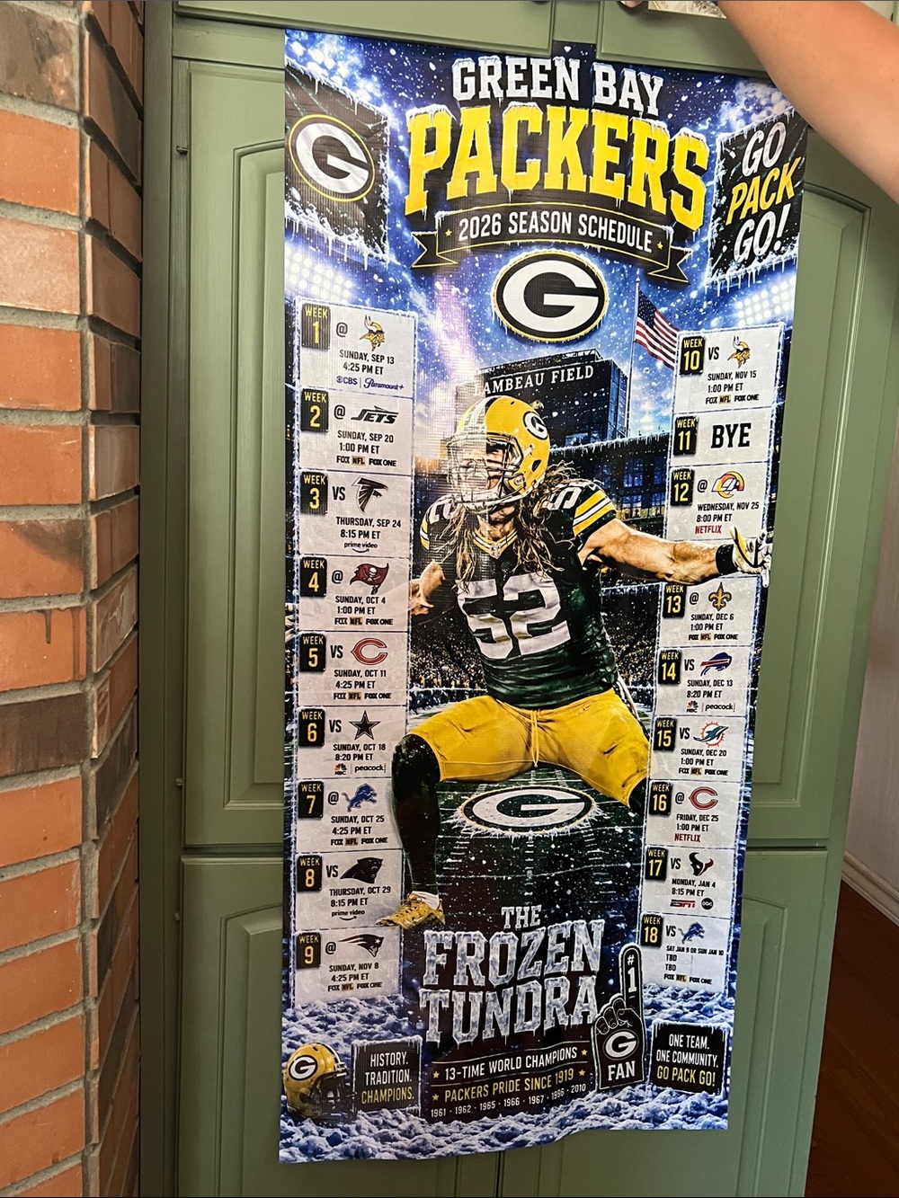 2026 Season Schedule Flag Poster - Green Bay Packers - Clay Matthews